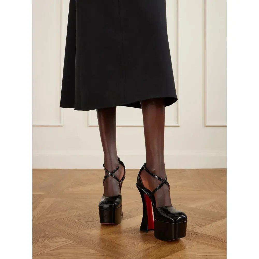 Christian Louboutin Aquadorcet 160 Black Patent Platform Strap Heel Pump 37